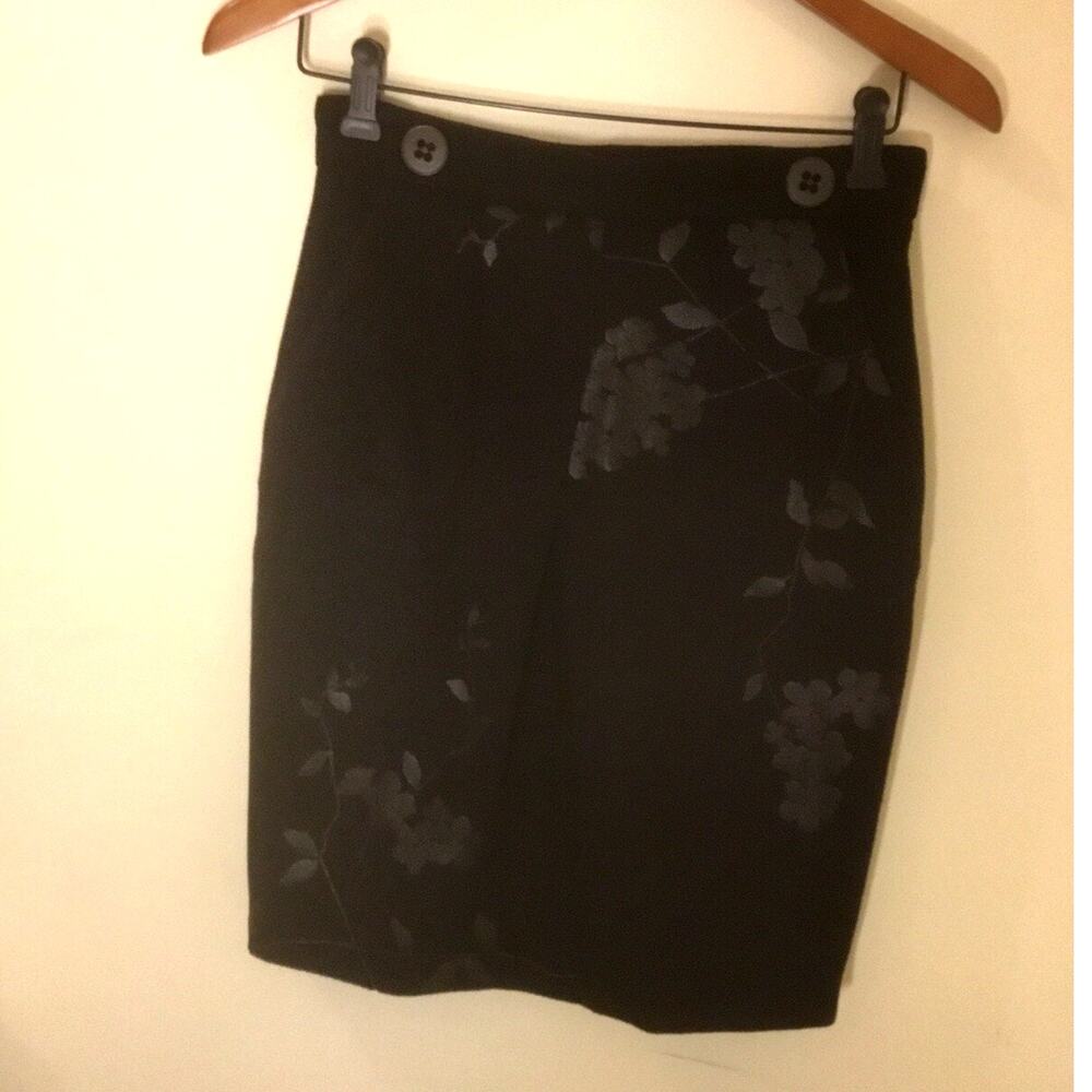 vintage Krizia Black on black embellished wool blend knee length Skirt